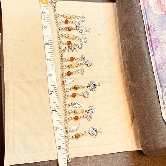 Stainless Steel Chain Bracelet Fall Charms & Crystal Beads Leaves Pumpkins Trees - Picture 4 of 15